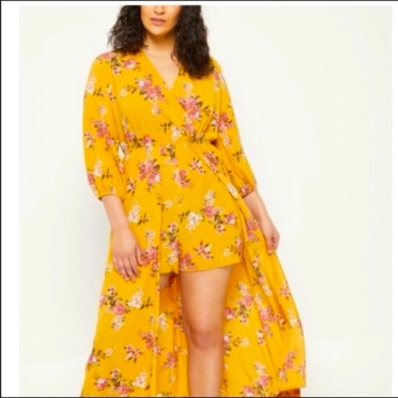 Rue21 Yellow and Pink Floral Jumpsuit Romper Walk Thru Maxi Length Size Large - Picture 1 of 4